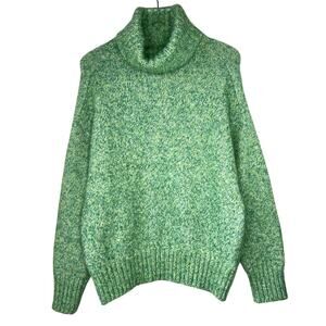 Zara Marled Green Turtle Neck Pullover Sweater Chunky Oversized Wool Alpaca SM